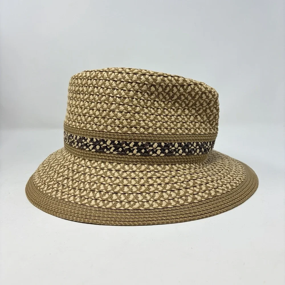 Authentic Eric Javits Woven Fedora Hat Beige UPF 50+ Packable Squishee - Picture 10 of 11